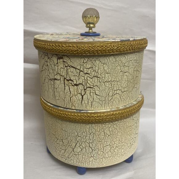 Vintage Bentwood Hollywood Regency Stacking Lidded Footed Boxes 12"T x 8.5"Dia. - Picture 1 of 8